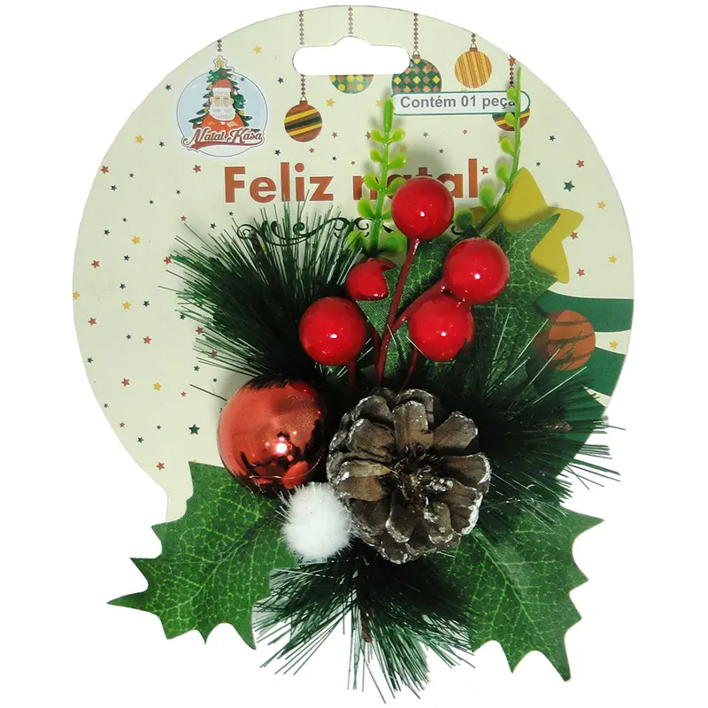 PICK NATALINO AZEVINHO COM FRUTA BRANCA E PINHA 12X11CM