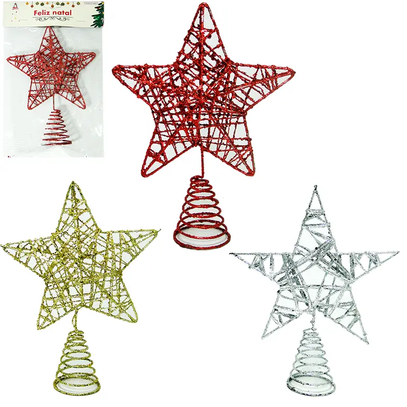PONTEIRA ESTRELA METAL VAZADA GLITTER COLORS 19X13CM