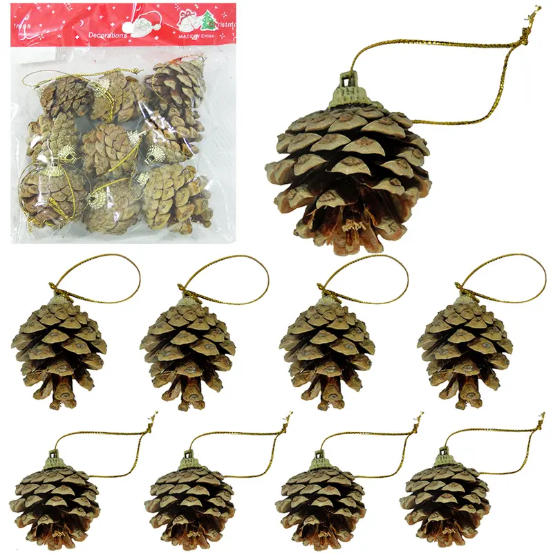 ENFEITE PINHA NATURAL DE NATAL COM 9 PECAS 3CM