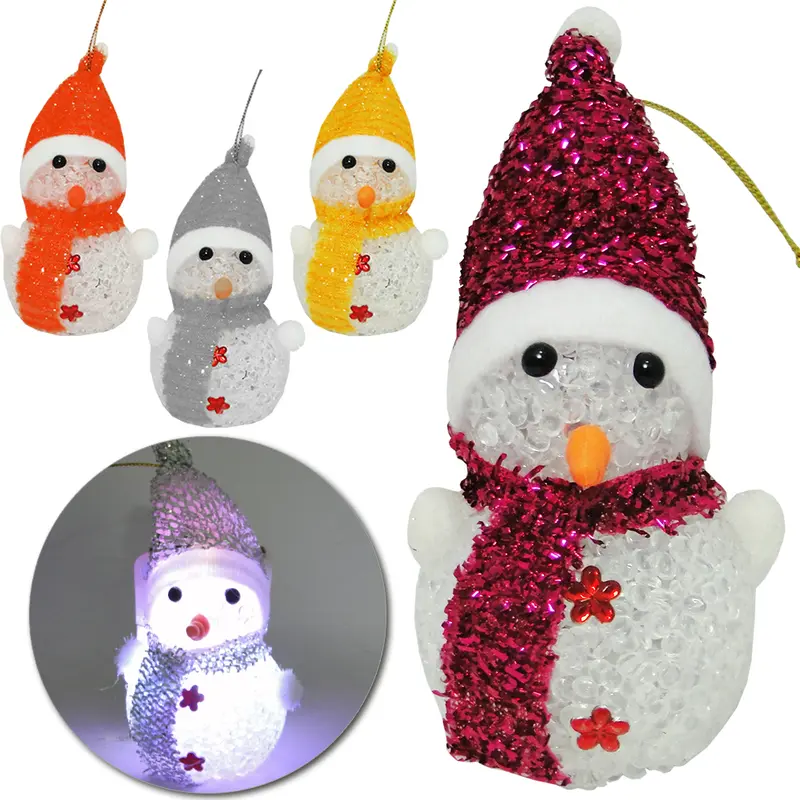 BONECO DE NEVE CRAQUELADO COM LED DE NATAL A BATERIA 8CM