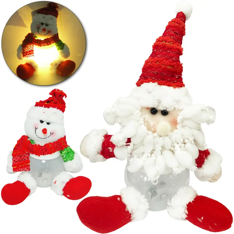 PAPAI NOEL / BONECO DE NEVE VERMELHO PLASTICO COM LUZ A BATERIA 22X15CM