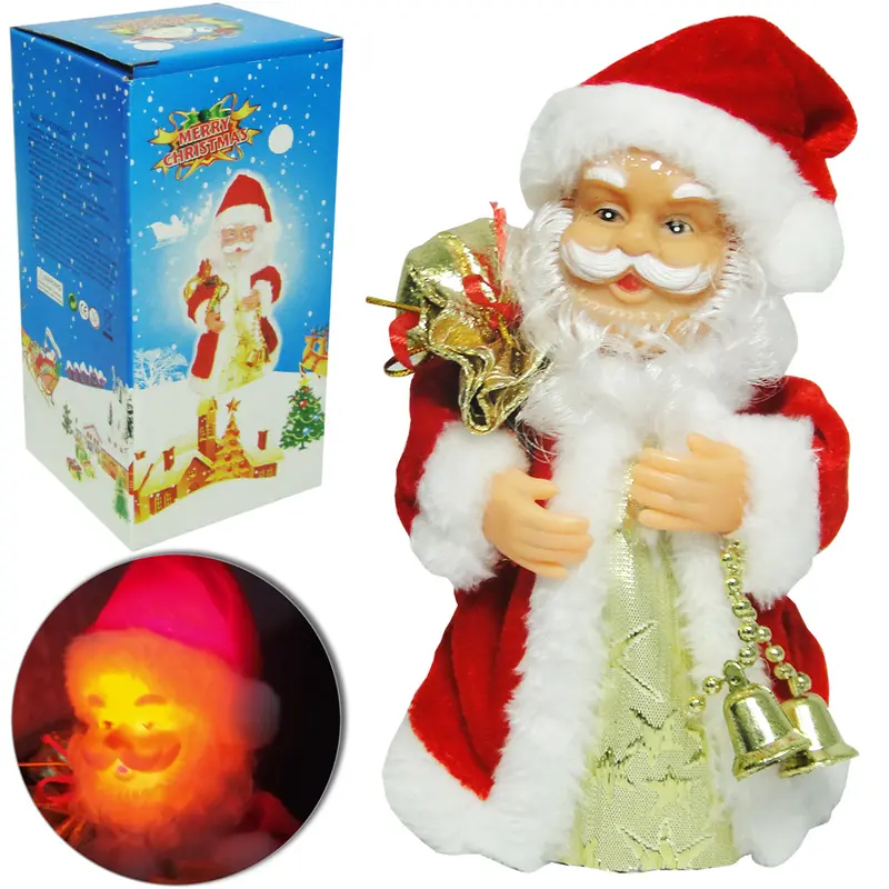 PAPAI NOEL MUSICAL COM MOVIMENTO DE NATAL COM SINOS E LUZ A PILHA 17,5CM