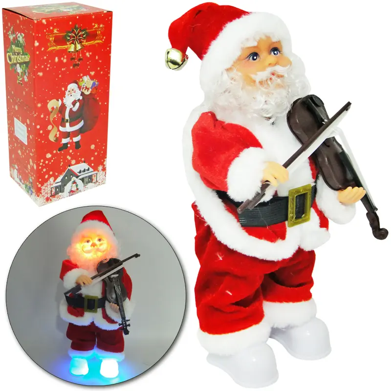 PAPAI NOEL MUSICAL COM MOVIMENTO DE NATAL + VIOLINO E LUZ A PILHA 37CM