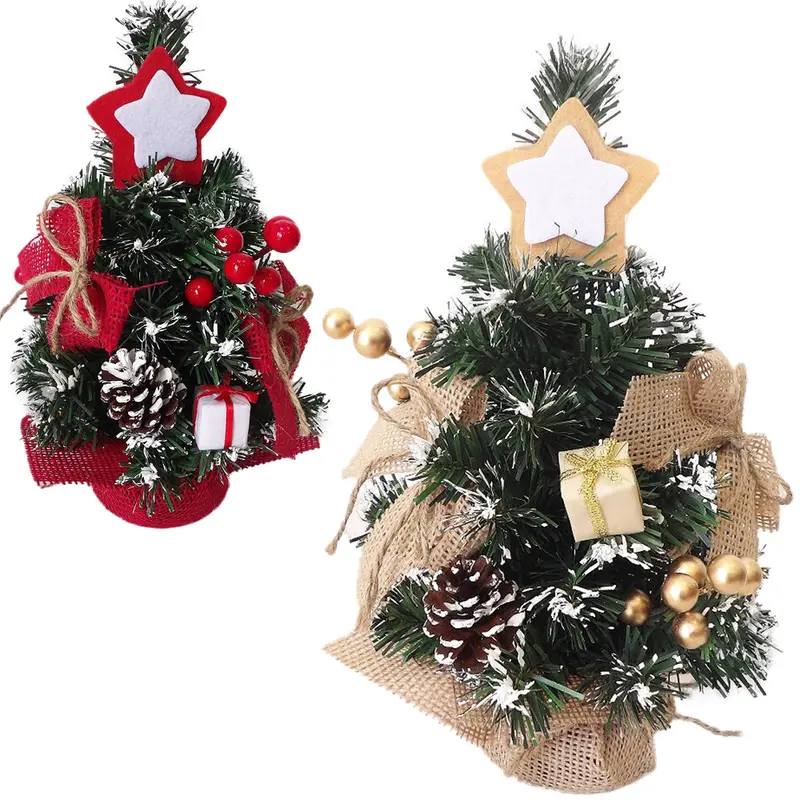 MINI ARVORE DE NATAL COM ESTRELA + PINHAS E LACOS 30CM