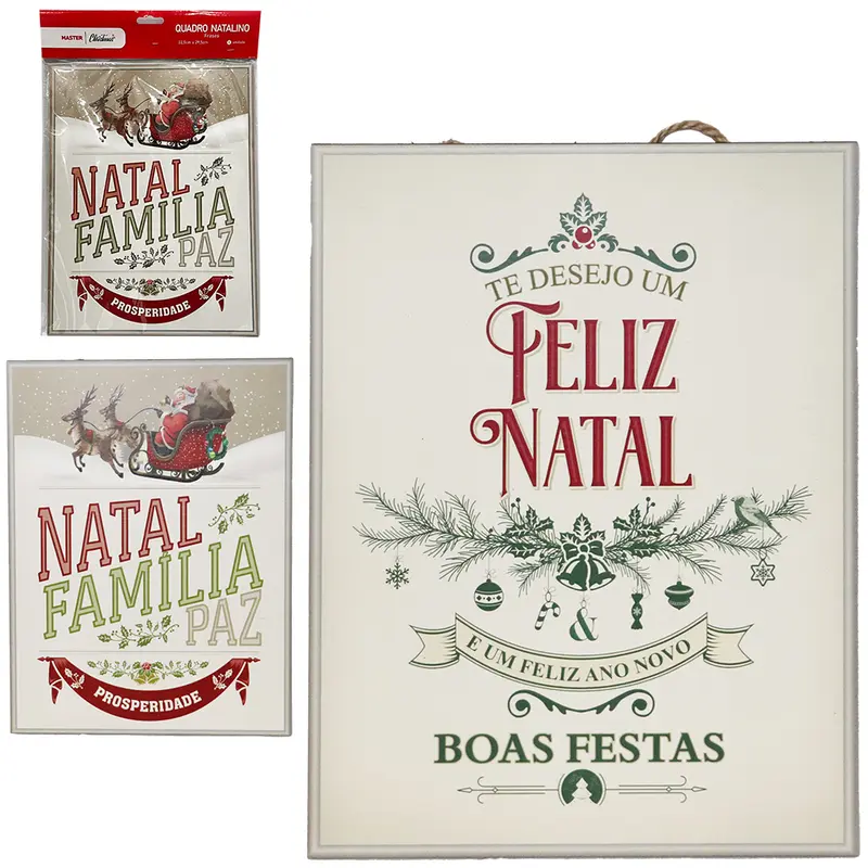 QUADRO DE MADEIRA MDF FRASES DE NATAL 29,5X22,5CM