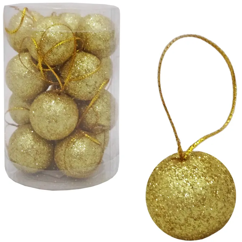 BOLA DE NATAL 4CM DE Ø DOURADA GLITTER COM 16 PECAS NO TUBO