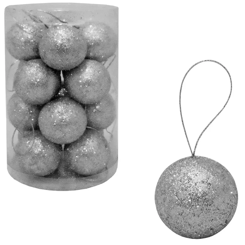 BOLA DE NATAL 3CM DE Ø PRATA GLITTER COM 16 PECAS NO TUBO