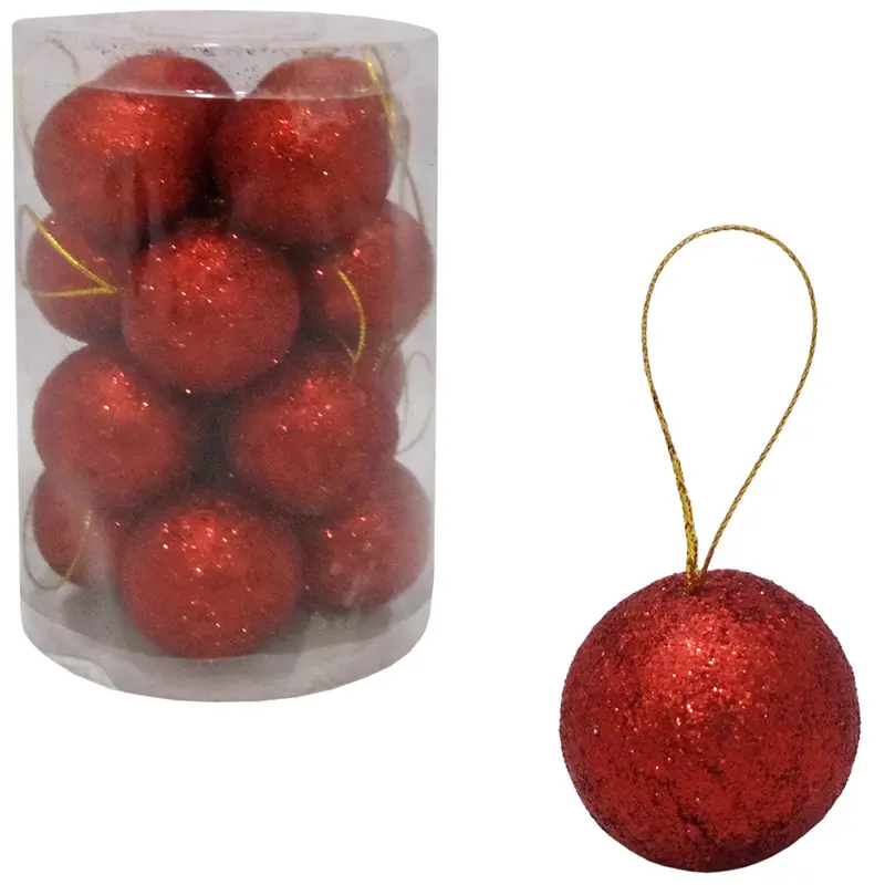 BOLA DE NATAL 3CM DE Ø VERMELHA GLITTER COM 16 PECAS NO TUBO
