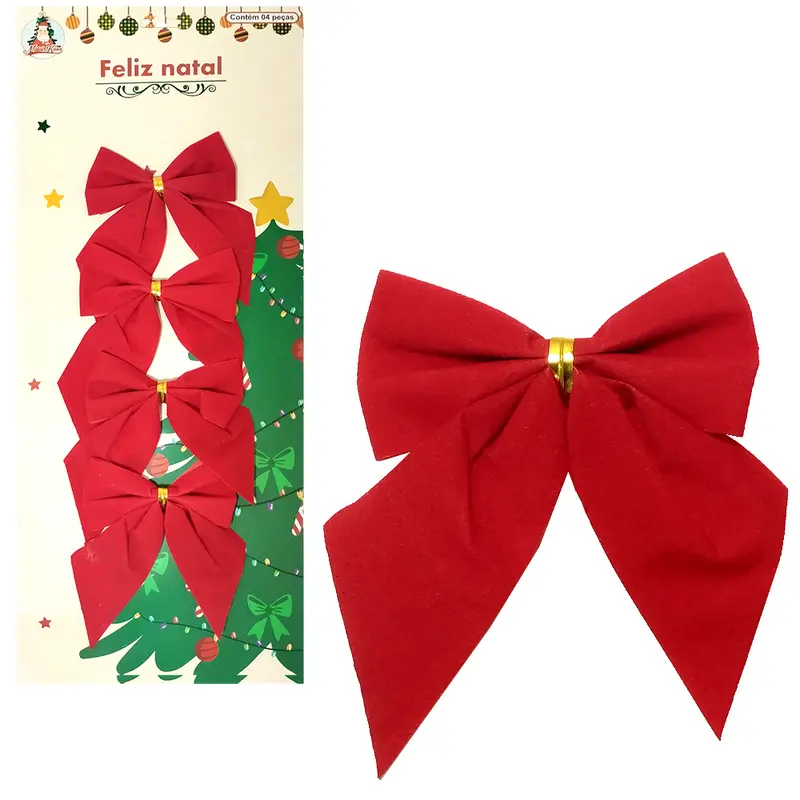LACO VERMELHO DE VELUDO DE NATAL COM 4 PECAS 9CM