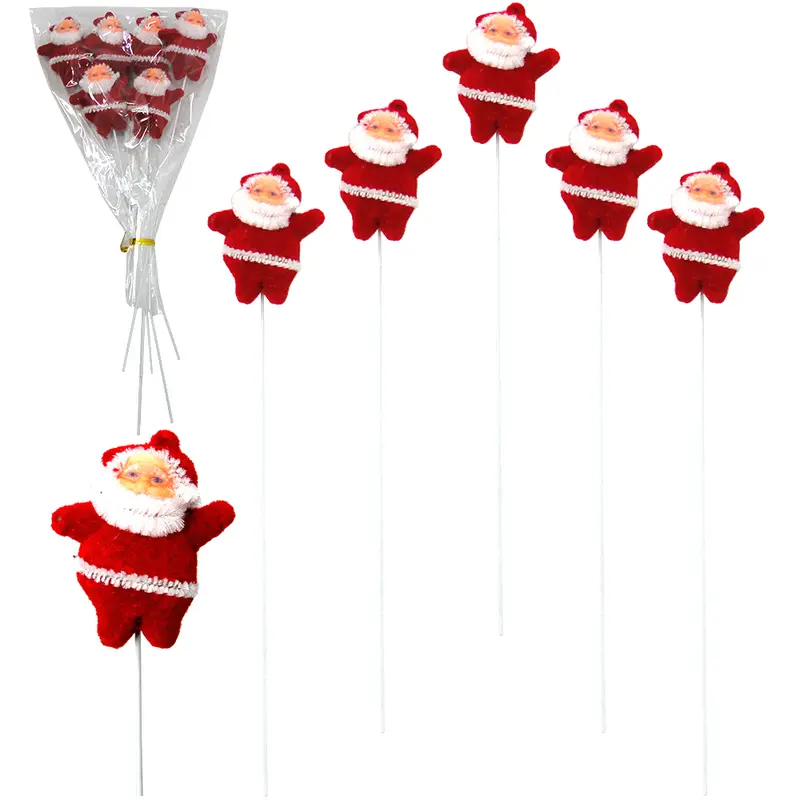 ENFEITE PAPAI NOEL COM HASTE DE NATAL 6 PECAS 22CM