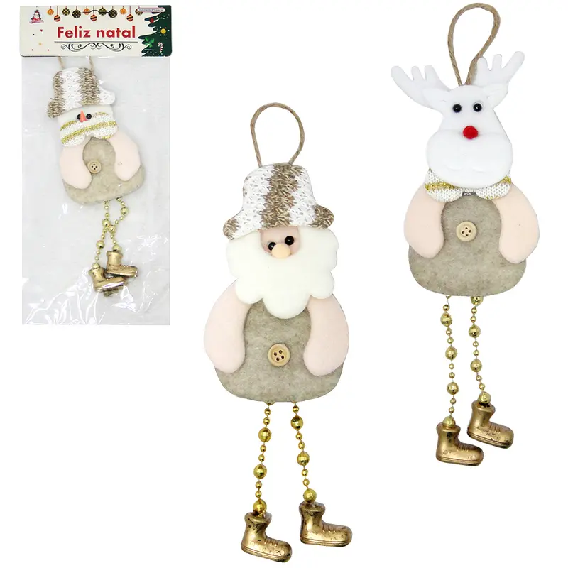 ENFEITE PENDURAR PAPAI NOEL / BONECO NEVE / RENA DOURADO PERNA CORDAO DE NATAL 20X8CM
