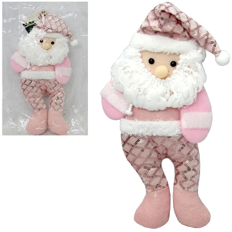 ENFEITE DE PENDURAR PAPAI NOEL COM LANTEJOULA ROSA DE NATAL 30X18CM