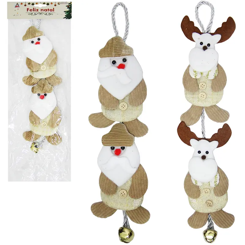 PENDENTE PAPAI NOEL / BONECO NEVE / RENA DOURADO DUPLO NA CORDA 40X10CM