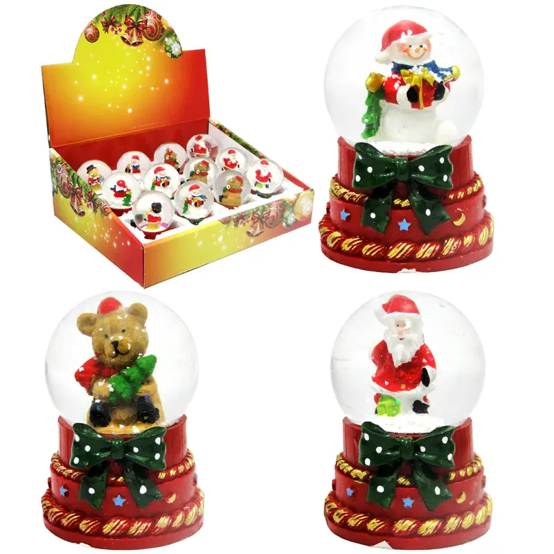 CUPULA DE VIDRO COM PAPAI NOEL / BONECO NEVE LACO DE RESINA DE NATAL 7X5CM