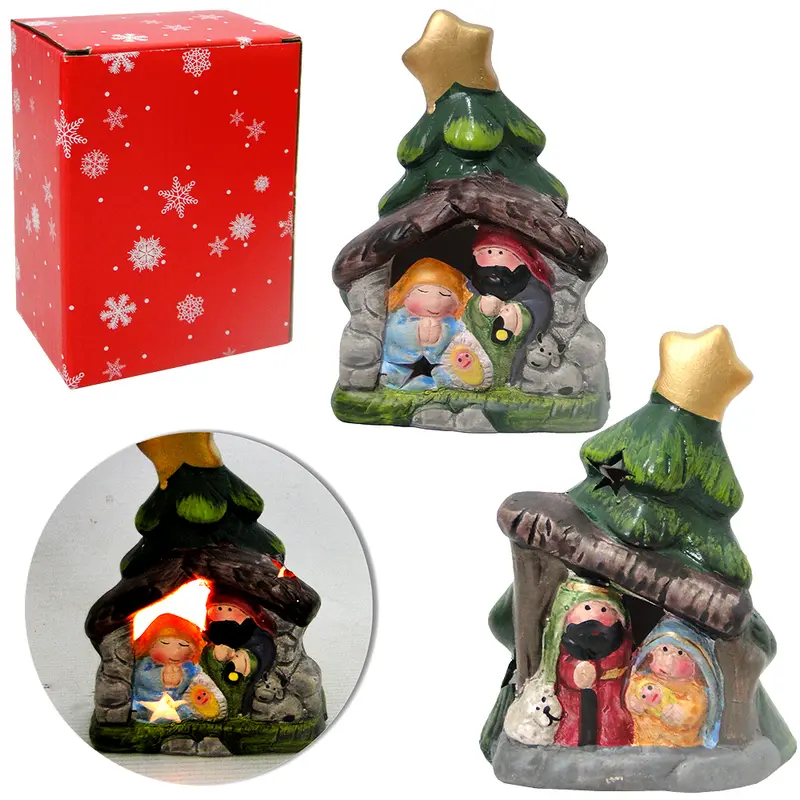 PRESEPIO DE PORCELANA CASINHA COM LUZ 12X8,5X6CM