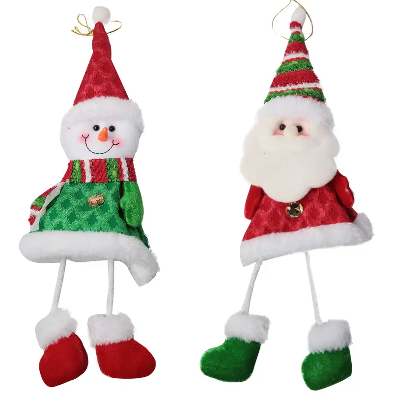 PENDENTE PAPAI NOEL / BONECO DE NEVE COM PERNAS DE CORDA VERDE / VERMELHO DE NATAL 36X13CM