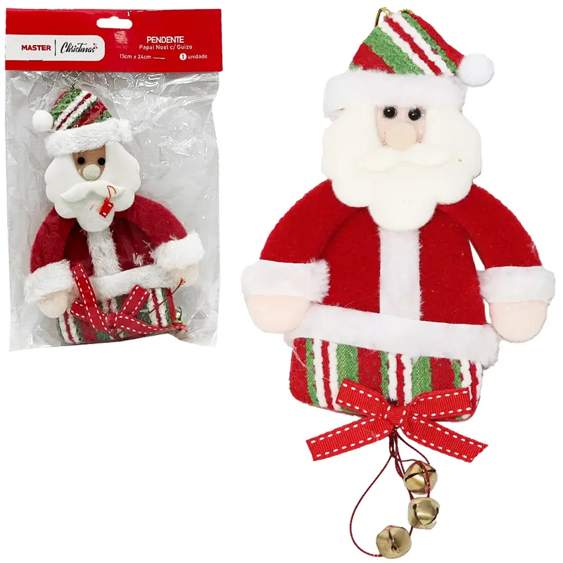PENDENTE PAPAI NOEL / BONECO DE NEVE COM GUIZO DE NATAL 24X13CM