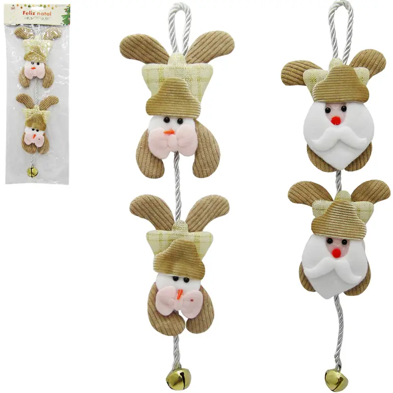 PENDENTE PAPAI NOEL / BONECO NEVE / RENA DOURADO DUPLO NA CORDA 40X10CM