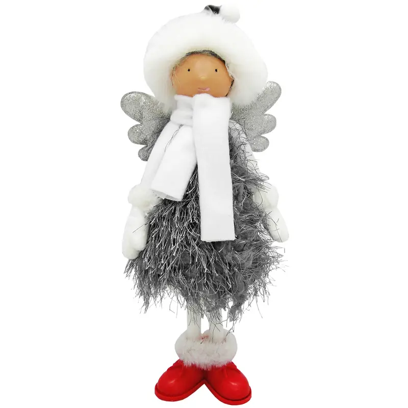 ENFEITE MENINA ANJO CINZA DE NATAL 35X12CM