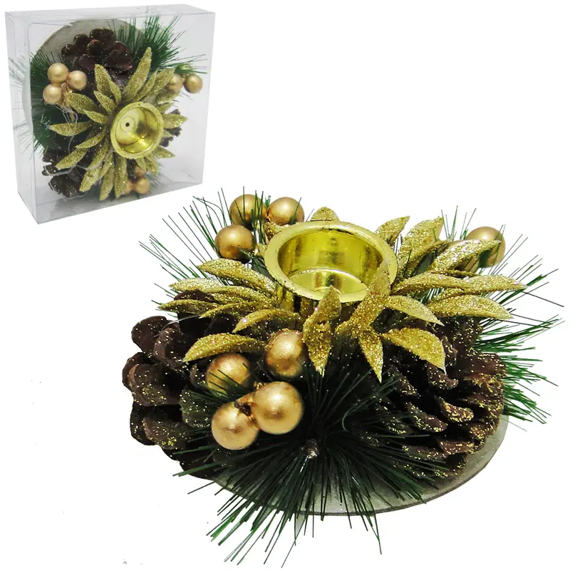 PORTA VELA / CASTICAL AZEVINHO DOURADO COM PINHAS 10CM DE Ø