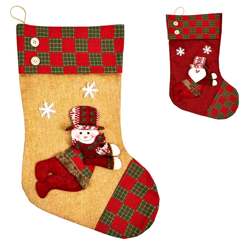 PENDENTE BOTA COM PAPAI NOEL / BONECO DE NEVE DEITADO DE PELUCIA DE NATAL 45X24CM