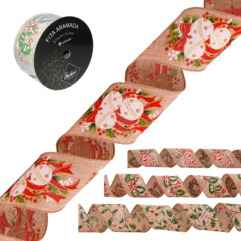 FITA ARAMADO FIGURAS NATALINAS COM GLITTER PREMIUM 914X6,3CM