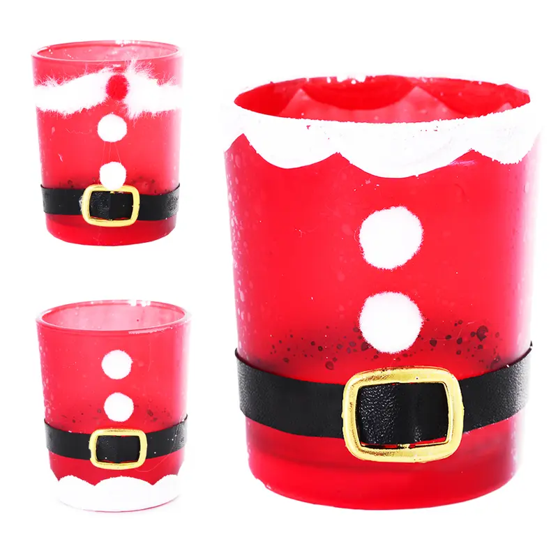 PORTA VELA / CASTICAL DE VIDRO REDONDO ROUPA PAPAI NOEL DE NATAL 7X6CM DE Ø
