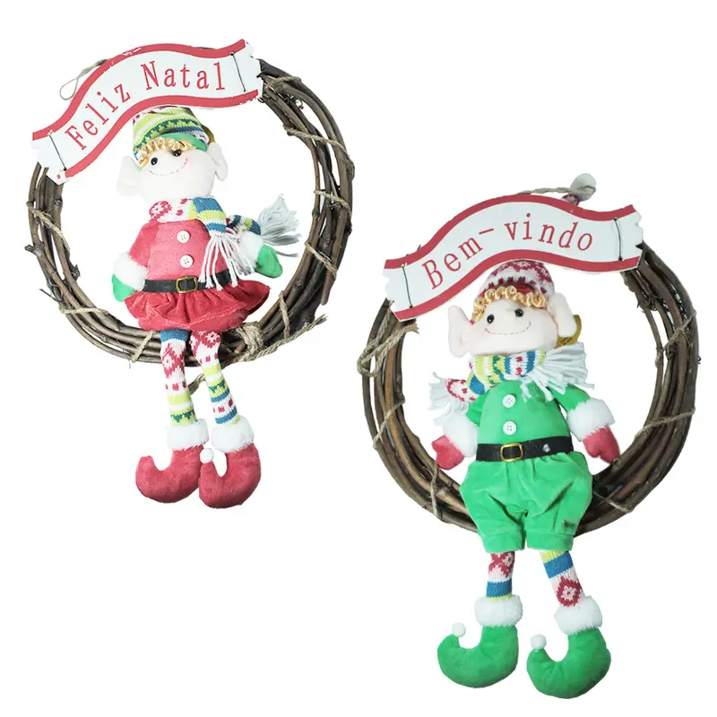GUIRLANDA SISAL PLACA BEM VINDO COM DUENDE DE NATAL 48X35CM DE Ø