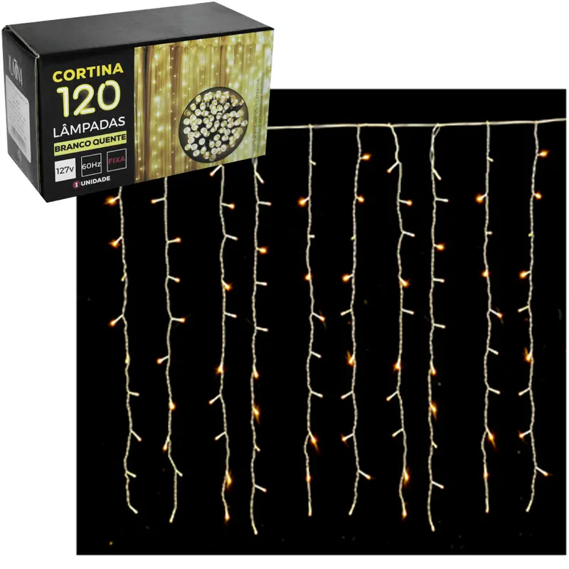 CORTINA PISCA 120 LEDS BRANCO QUENTE DE NATAL 127V 60HZ FIXA 120X90CM