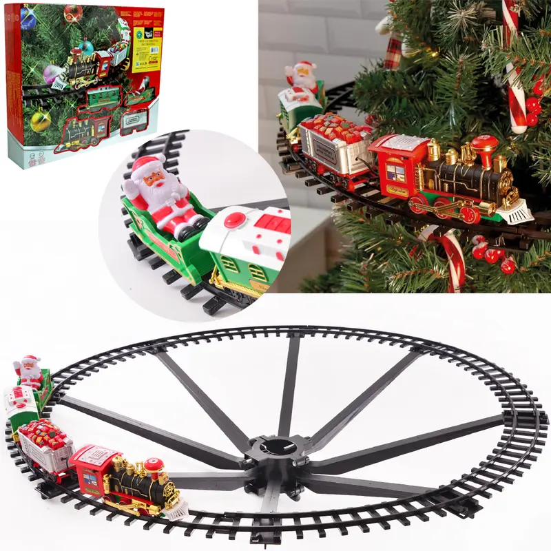TREM LOCOMOTIVA COM TRILHO NATAL DECORATIVO COM LED / SOM E SUPORTE FIXACAO ARVORE
