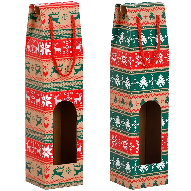 BOLSA SACOLA DE PAPEL JANELA PARA GARRAFA DE VINHO FIGURAS NATALINAS 38,5X9X9CM