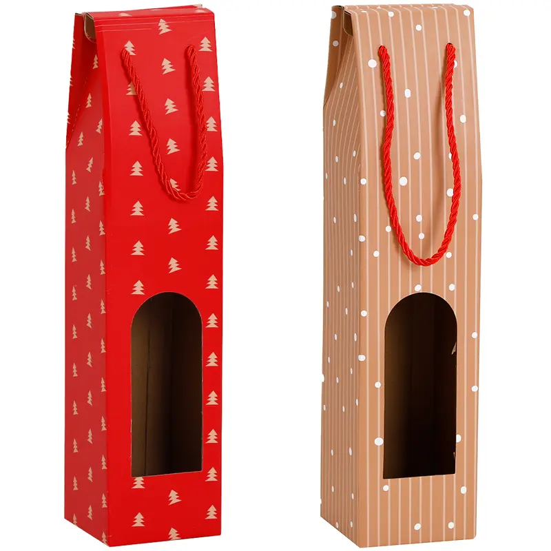 BOLSA SACOLA DE PAPEL JANELA PARA GARRAFA DE VINHO ARVORE / NEVE DE NATAL 38,5X9X9CM