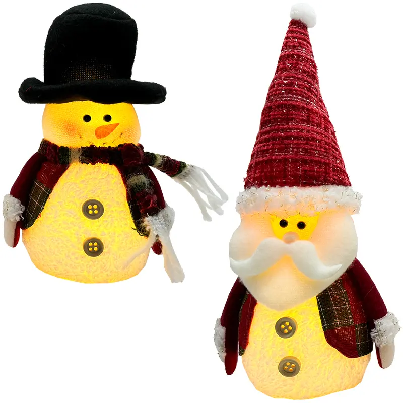 ENFEITE PAPAI NOEL / BONECO DE NEVE XADREZ DE NATAL COM LED A BATERIA 25X10CM
