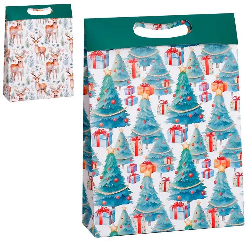 BOLSA SACOLA DE PAPEL PARA PRESENTE RENA / ARVORE DE NATAL 38,5X28X10CM