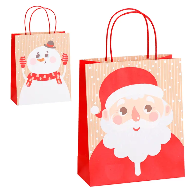 BOLSA SACOLA DE PAPEL PARA PRESENTE PAPAI NOEL / BONECO DE NATAL 32X26X12CM