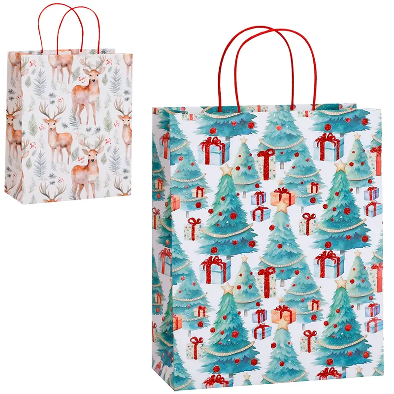 BOLSA SACOLA DE PAPEL PARA PRESENTE RENA / ARVORE DE NATAL 42X32X11CM