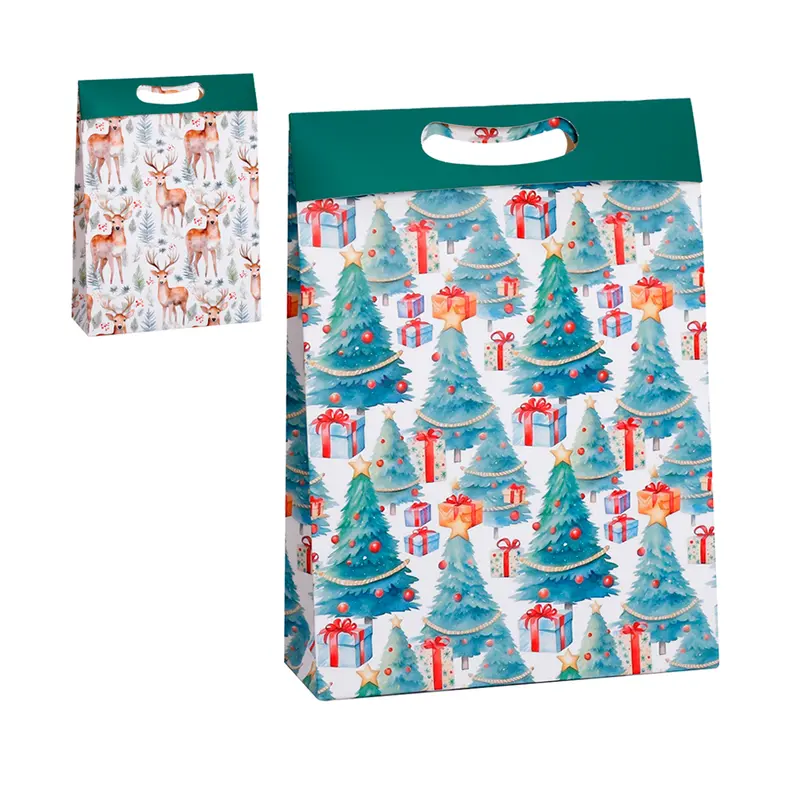 BOLSA SACOLA DE PAPEL PARA PRESENTE RENA / ARVORE DE NATAL 24X18X7,5CM