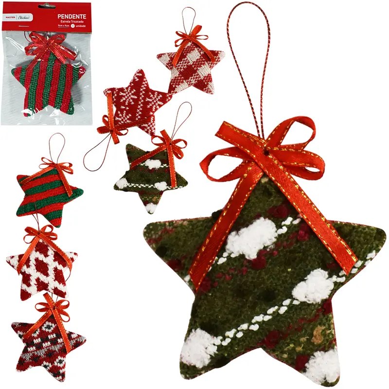 PENDENTE ESTRELA TRICO COM LACO DE NATAL 9X9CM
