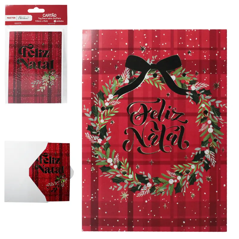 CARTAO DE / PARA FELIZ NATAL COM ENVELOPE DE PAPEL DE NATAL COM 4 PECAS 13,5X9,5CM