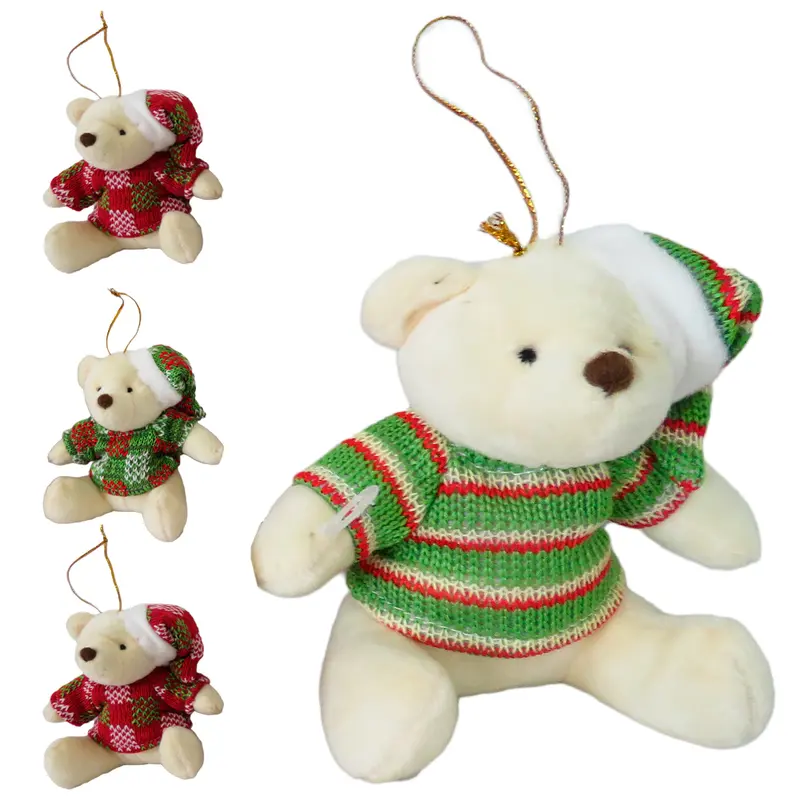 PENDENTE URSO COM GORRO DE PELUCIA DE NATAL 11CM