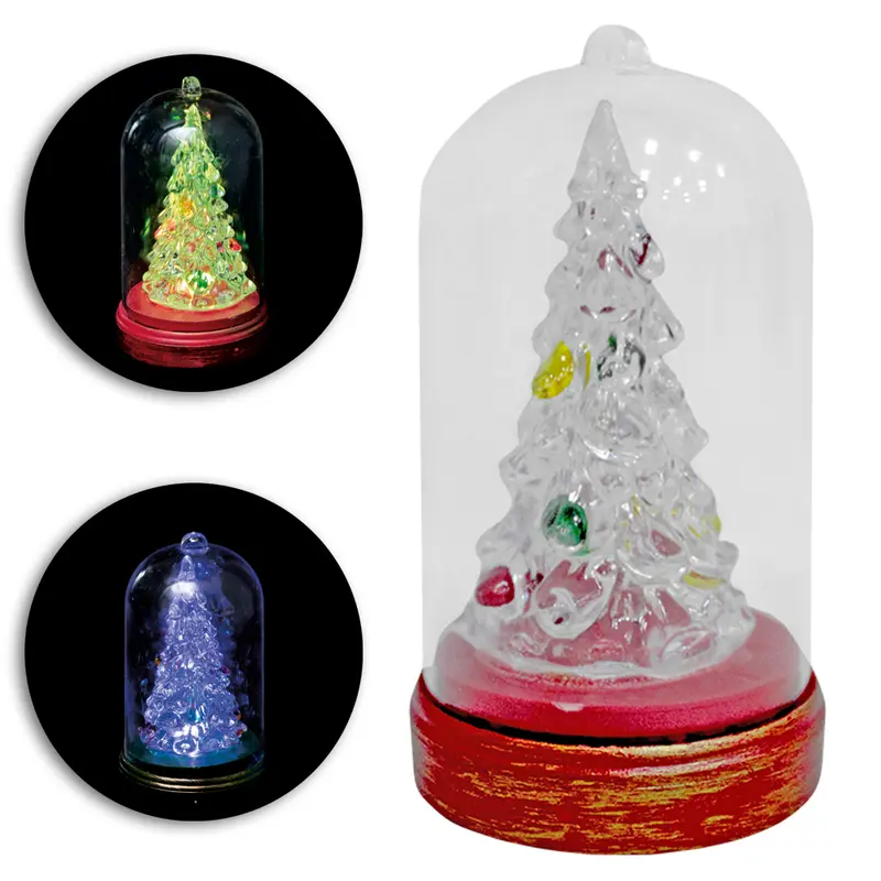 ENFEITE CUPULA DE ACRILICO COM ARVORE DE NATAL + LED A BATERIA 11X6CM DE Ø