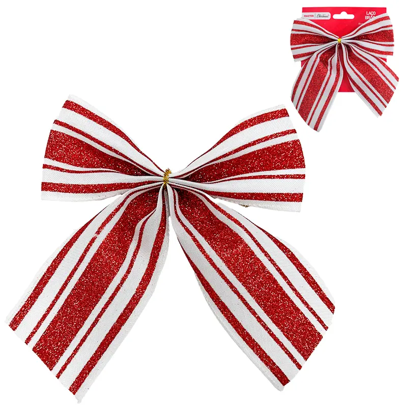 LACO BRANCO E VERMELHO DE NATAL COM GLITTER 17X15CM