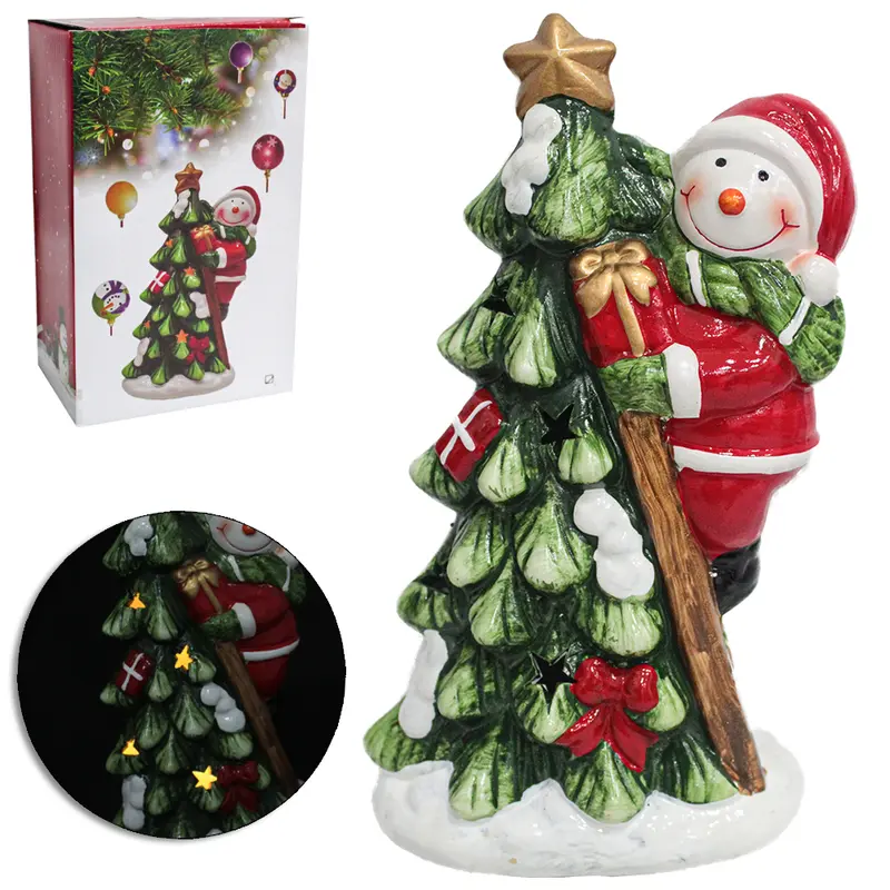 ENFEITE ARVORE DE NATAL COM PAPAI NOEL DE PORCELANA COM LED A BATERIA 22X12X7,5CM
