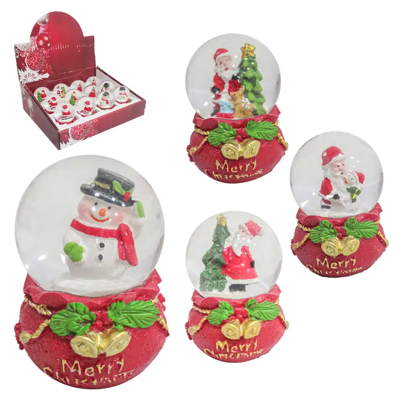 CUPULA DE VIDRO COM PAPAI NOEL E ARVORE DE RESINA SACO DE PRESENTE DE NATAL 7X4,5CM
