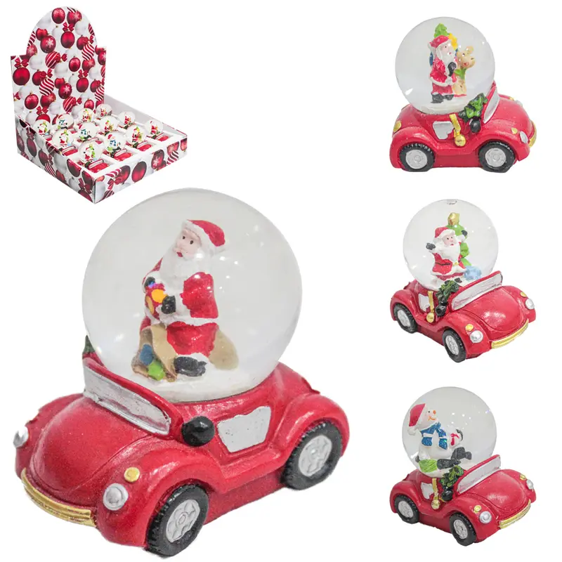 CUPULA DE VIDRO COM PAPAI NOEL DE RESINA CARRINHO DE NATAL 6,5X4,5CM