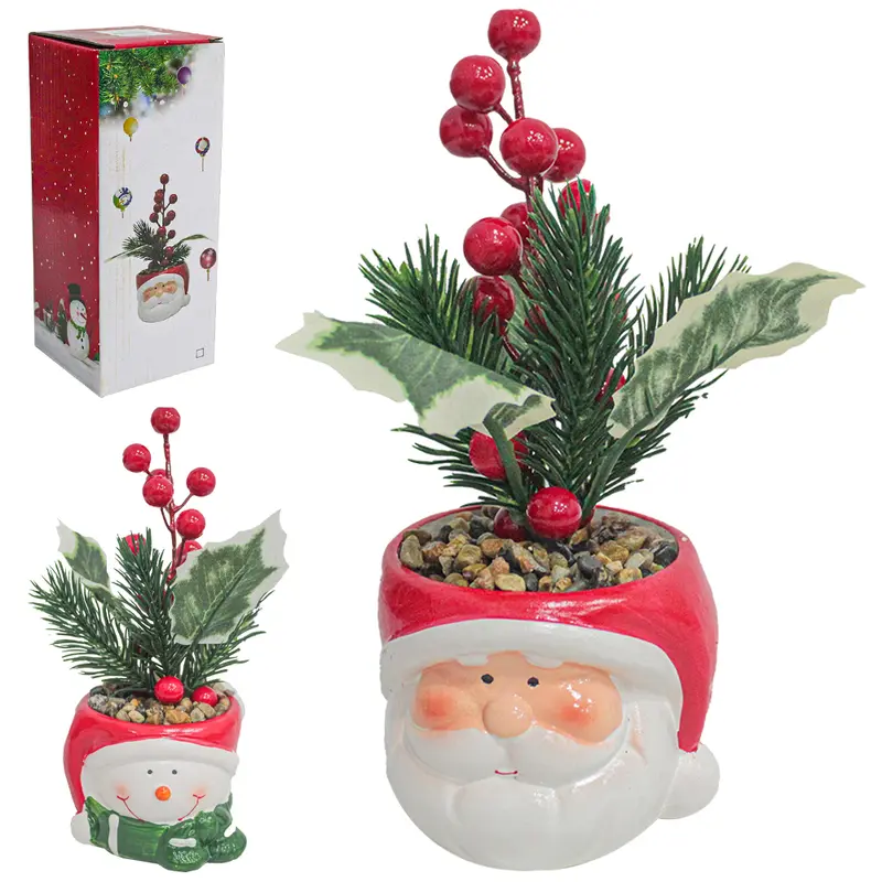 FLOR PERMANENTE CABECA PAPAI NOEL / BONECO DE NEVE DE PORCELANA DE NATAL 18,5X7X6CM