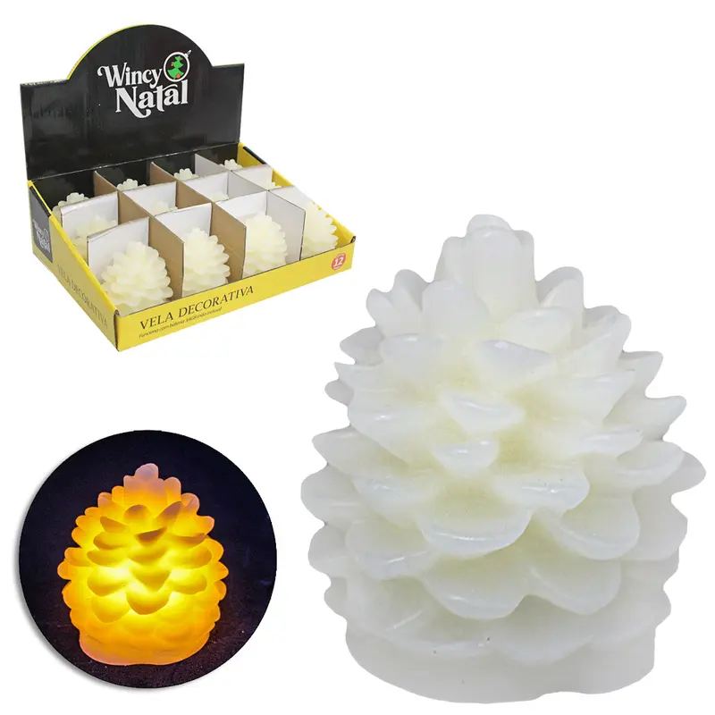 VELA DECORATIVA ELETRONICA DE LED PINHA DE NATAL A BATERIA 8X5CM DE Ø DP PLAY
