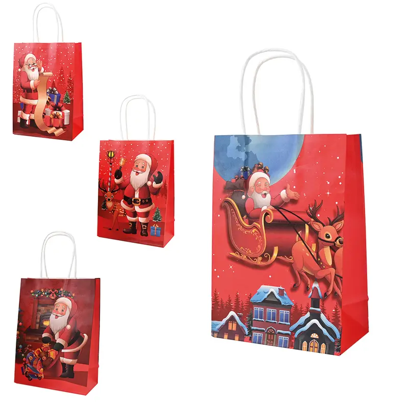 BOLSA SACOLA DE PAPEL PARA PRESENTE SANTA PRINTS DE NATAL 21X15X8CM