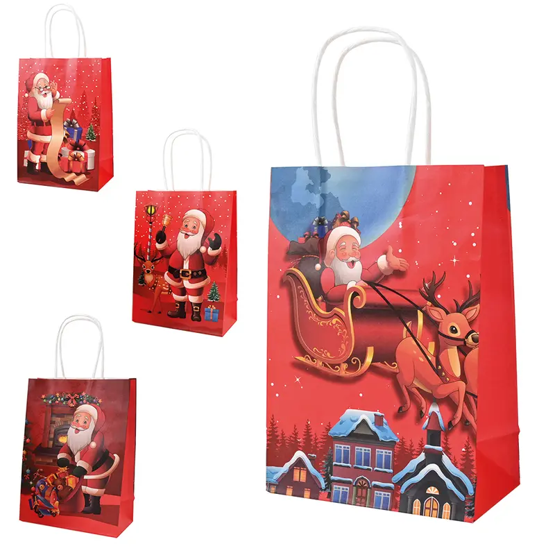 BOLSA SACOLA DE PAPEL PARA PRESENTE SANTA PRINTS DE NATAL 25X18X9CM