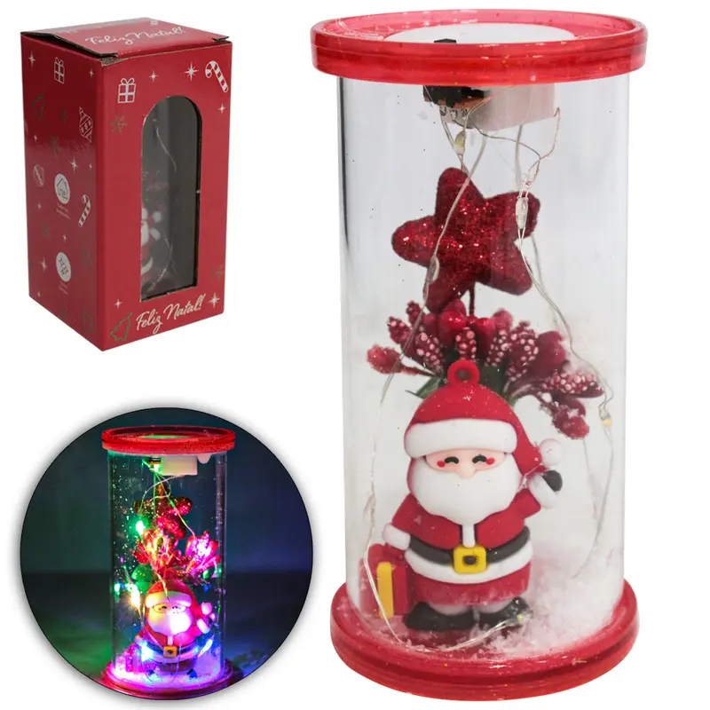 ENFEITE CUPULA DE VIDRO COM PAPAI NOEL + ESTRELA E MICRO DE NATAL LED A BATERIA 12X6CM DE Ø